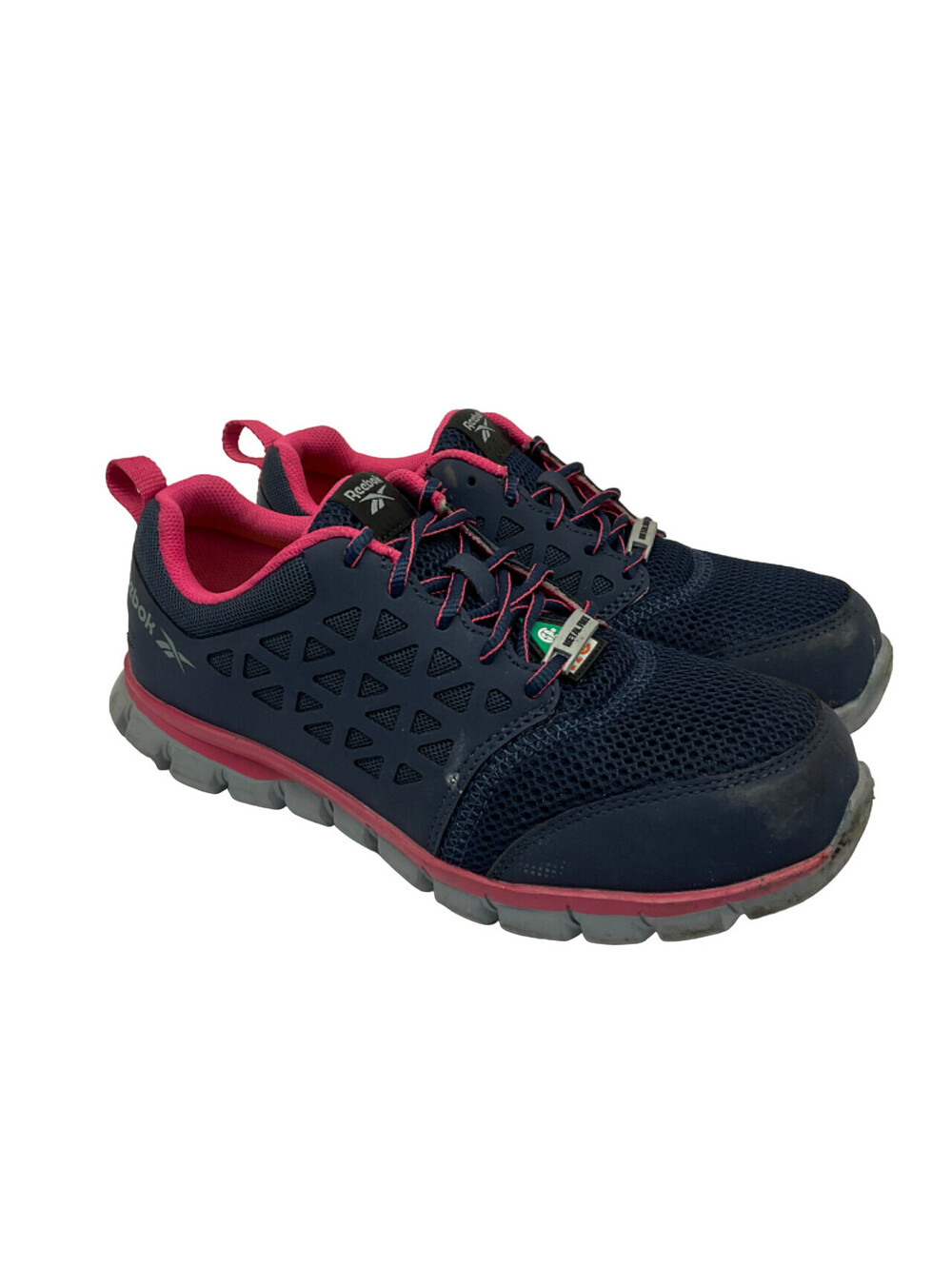 Reebok Women's Sublite Alloy Toe Athletic Work Shoe IB046 Navy/Pink 8.5W